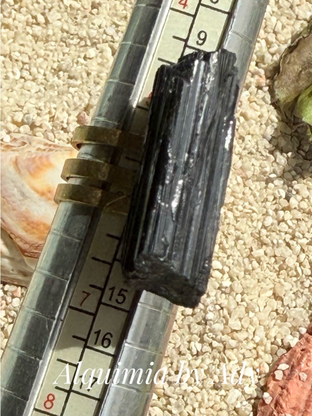 Black Tourmaline Raw Column Ring with Gold Band - Picture 3 of 4